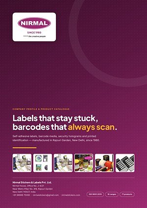 Cover of the Company Profile & Product Catalogue — Nirmal Stickers & Labels Pvt. Ltd.